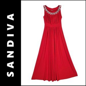 Sandiva Dress Size Small Red Womens Fit & Flare Sleeveless Empire Waist Stretch